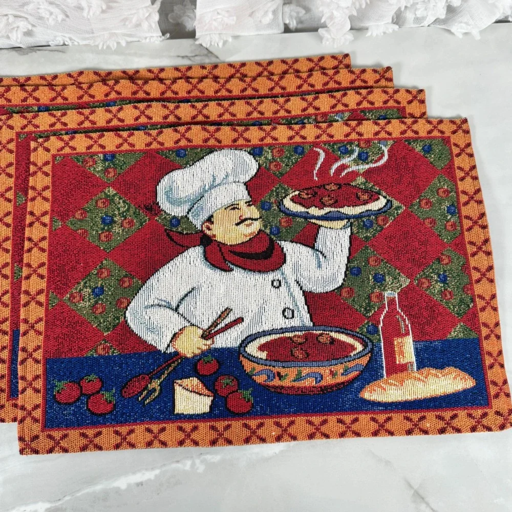 Set of 4 Tapestry Placemats Italian Pasta Chef Spaghetti & Meatballs 18.5